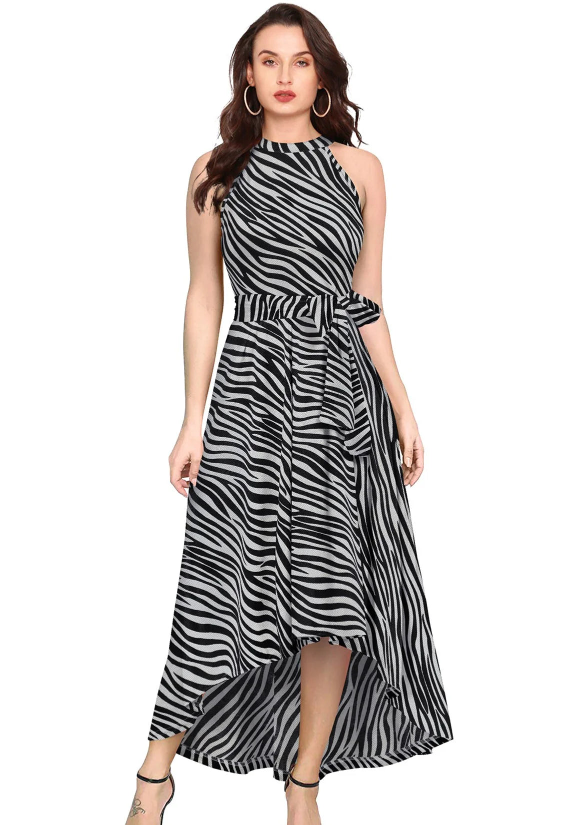 Women's Zebra Print Lycra Up-Down Western Dress